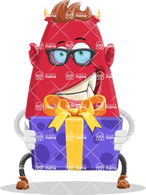 Business Monster Cartoon Character - Business Monster Cartoon Character with Gift